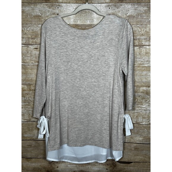 PEBBLE & STONE LINED SOFT ROUND NECK CASUAL CHIC FLATTERING MODIST BLOUSE - Picture 2 of 5